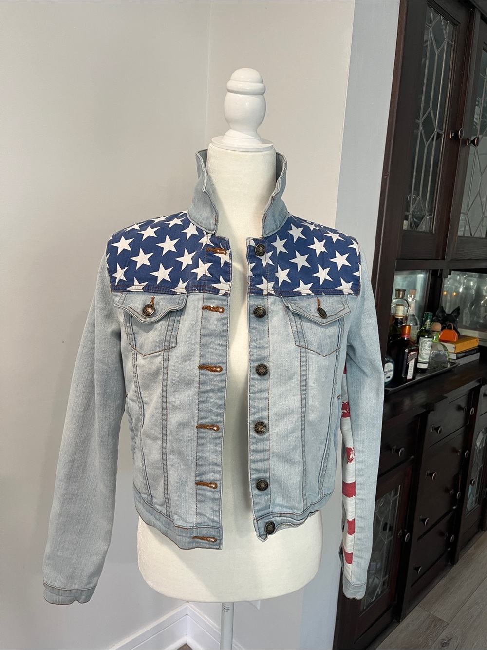 American Flag Jean Jacket- Size SM